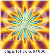 Royalty Free RF Clipart Illustration Of A Blue Floral Burst Over Purple And Orange