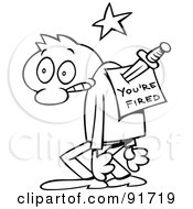 Royalty Free RF Clipart Illustration Of An Outlined Toon Guy With A Youre Fired Notice Stabbed In His Back by gnurf