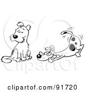 Royalty Free RF Clipart Illustration Of An Outlined Dog Wagging His Tail And Trying To Get A Friend To Play