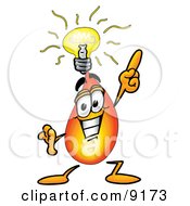 Clipart Picture Of A Flame Mascot Cartoon Character With A Bright Idea