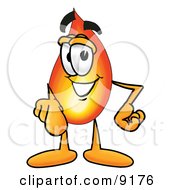 Clipart Picture Of A Flame Mascot Cartoon Character Pointing At The Viewer