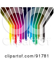 Royalty Free RF Clipart Illustration Of A Background Of Dipping Rainbow Paint Lines Curving From A Wall Up Onto A Ceiling by michaeltravers #COLLC91781-0111