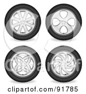 Royalty Free RF Clipart Illustration Of A Digital Collage Of Four Automotive Rims And Wheels by michaeltravers