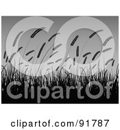 Royalty Free RF Clipart Illustration Of Wheat Grasses Silhouetted And Waving Against A Gradient Gray Background by KJ Pargeter