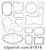 Royalty Free RF Clipart Illustration Of A Digital Collage Of 15 Black And White Text Box Designs Over A Gray Floral Background