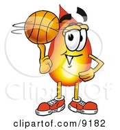 Flame Mascot Cartoon Character Spinning A Basketball On His Finger