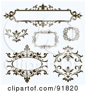 Poster, Art Print Of Digital Collage Of Brown Ornate Text Boxes And Flourish Design Elements On Blue
