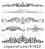 Poster, Art Print Of Digital Collage Of Six Black And White Elegant Floral Design Headers And Dividers