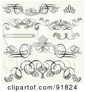 Poster, Art Print Of Digital Collage Of Black And White Header And Footer Flourishes