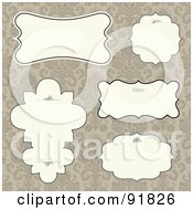 Royalty Free RF Clipart Illustration Of A Digital Collage Of Five Elegant Black And White Text Boxes On A Beige Floral Background