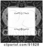 Royalty Free RF Clipart Illustration Of A Text Box With Flourishes Over A Black And White Floral Background