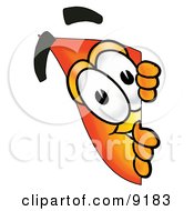 Clipart Picture Of A Flame Mascot Cartoon Character Peeking Around A Corner