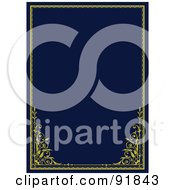Poster, Art Print Of Navy Blue Background Bordered With Golden Edge And Corners
