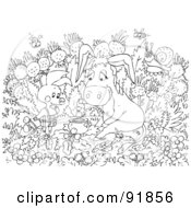 Poster, Art Print Of Black And White Pig And Donkey Coloring Page Outline