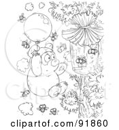 Poster, Art Print Of Black And White Bear And Bees Coloring Page Outline