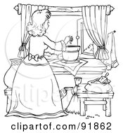 Royalty Free RF Clipart Illustration Of A Black And White Cooking Woman Coloring Page Outline