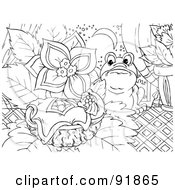 Royalty Free RF Clipart Illustration Of A Black And White Thumbelina Girl Coloring Page Outline 5 by Alex Bannykh