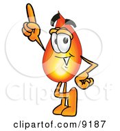 Poster, Art Print Of Flame Mascot Cartoon Character Pointing Upwards