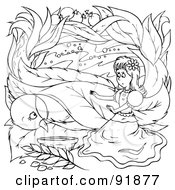 Poster, Art Print Of Black And White Thumbelina Coloring Page Outline - 9