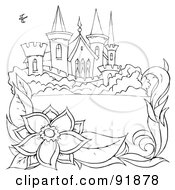 Black And White Castle Coloring Page Outline