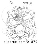 Black And White Thumbelina Girl Coloring Page Outline - 1