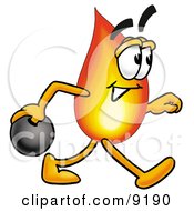 Flame Mascot Cartoon Character Holding A Bowling Ball