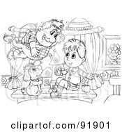Royalty Free RF Clipart Illustration Of A Black And White Flyer Boy Coloring Page Outline 1