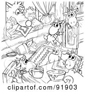 Royalty Free RF Clipart Illustration Of A Black And White Wolf Watching Goats Coloring Page Outline