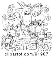 Poster, Art Print Of Black And White Mother And Child Goats Coloring Page Outline