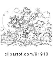 Royalty Free RF Clipart Illustration Of A Black And White Man On Horseback Coloring Page Outline