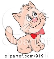 Royalty Free RF Clipart Illustration Of A Beige Kitten Wearing A Red Bow
