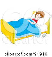 Poster, Art Print Of Boy Sleeping In Bed With A Remote Control On The Floor