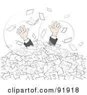 Poster, Art Print Of Business Mans Hands Reaching For Help From A Pile Of Paperwork