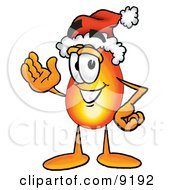 Poster, Art Print Of Flame Mascot Cartoon Character Wearing A Santa Hat And Waving