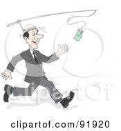 Poster, Art Print Of Business Man Running After A Cash Bonus Attached To A Pole On His Head