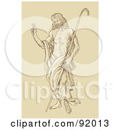 Poster, Art Print Of Sketched Christ Standing With A Staff