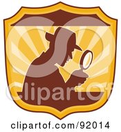 Royalty Free RF Clipart Illustration Of A Retro Styled Logo Of An Investigator In A Sunny Shield by patrimonio