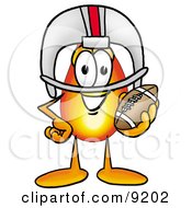 Poster, Art Print Of Flame Mascot Cartoon Character In A Helmet Holding A Football