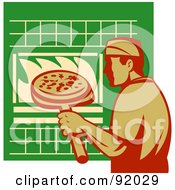 Royalty Free RF Clipart Illustration Of A Male Chef Putting A Pizza In An Oven