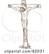 Royalty Free RF Clipart Illustration Of A Brown Sketch Of Jesus On The Cross On White