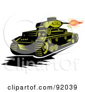 Poster, Art Print Of Green Military Tank Firing The Canon