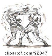 Royalty Free RF Clipart Illustration Of A Sketch Of Two Punching Boxers