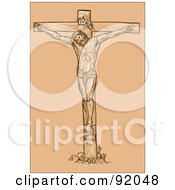 Poster, Art Print Of Sketch Of Jesus On The Cross Over Tan
