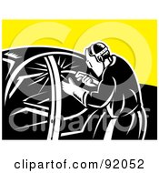 Royalty Free RF Clipart Illustration Of A Retro Welder Welding A Vehicle
