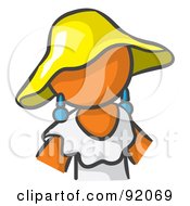 Poster, Art Print Of Orange Woman Avatar In A White Dress And Yellow Hat