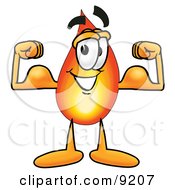 Clipart Picture Of A Flame Mascot Cartoon Character Flexing His Arm Muscles