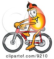 Flame Mascot Cartoon Character Riding A Bicycle