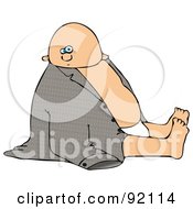 Poster, Art Print Of Baby Boy In A Diaper Sitting On A Floor In A Large Jacket