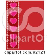 Poster, Art Print Of Red Love Background With A Pink Heart Border On The Left
