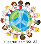 Peace Globe Circled By Cute International Girls Holding Hands